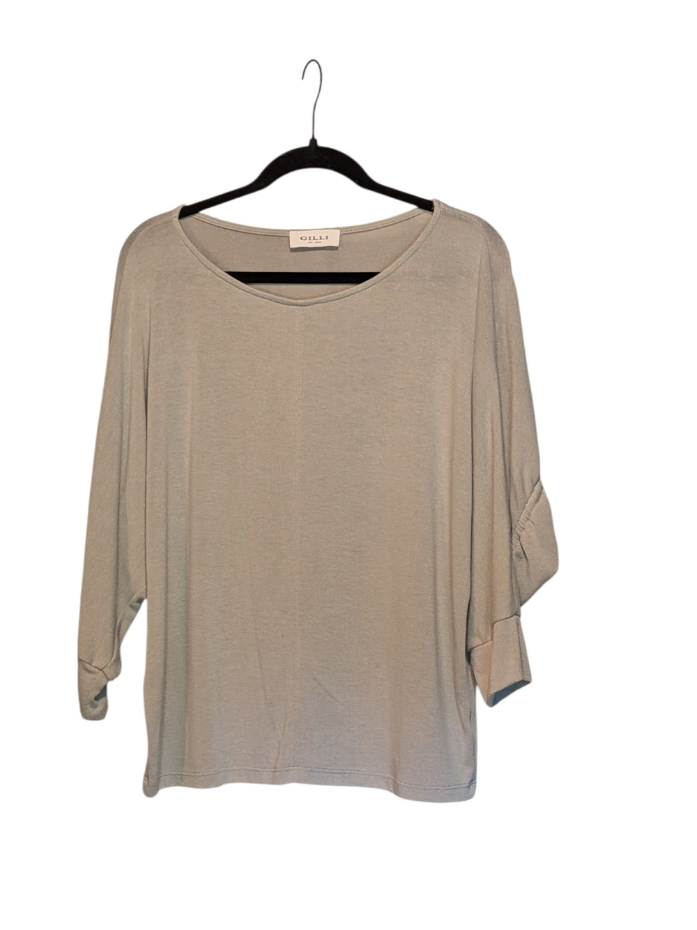 Gilli Taupe Roll-Tab Sleeve Scoop Neck Blouse